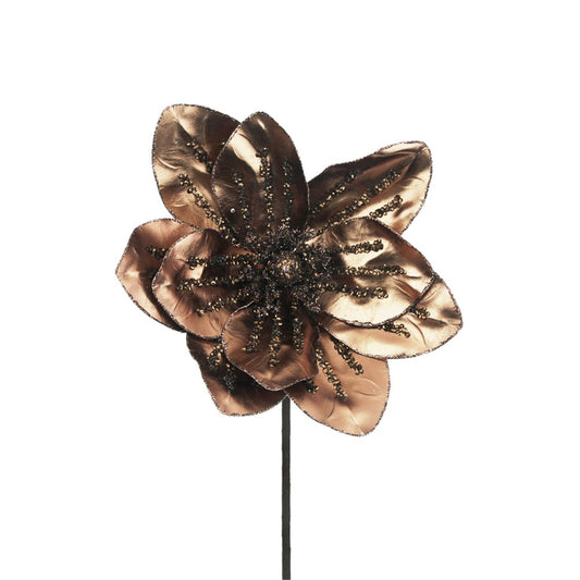 25cm Metallic Copper Magnolia W/Chocolate Details & 50cm Stem
