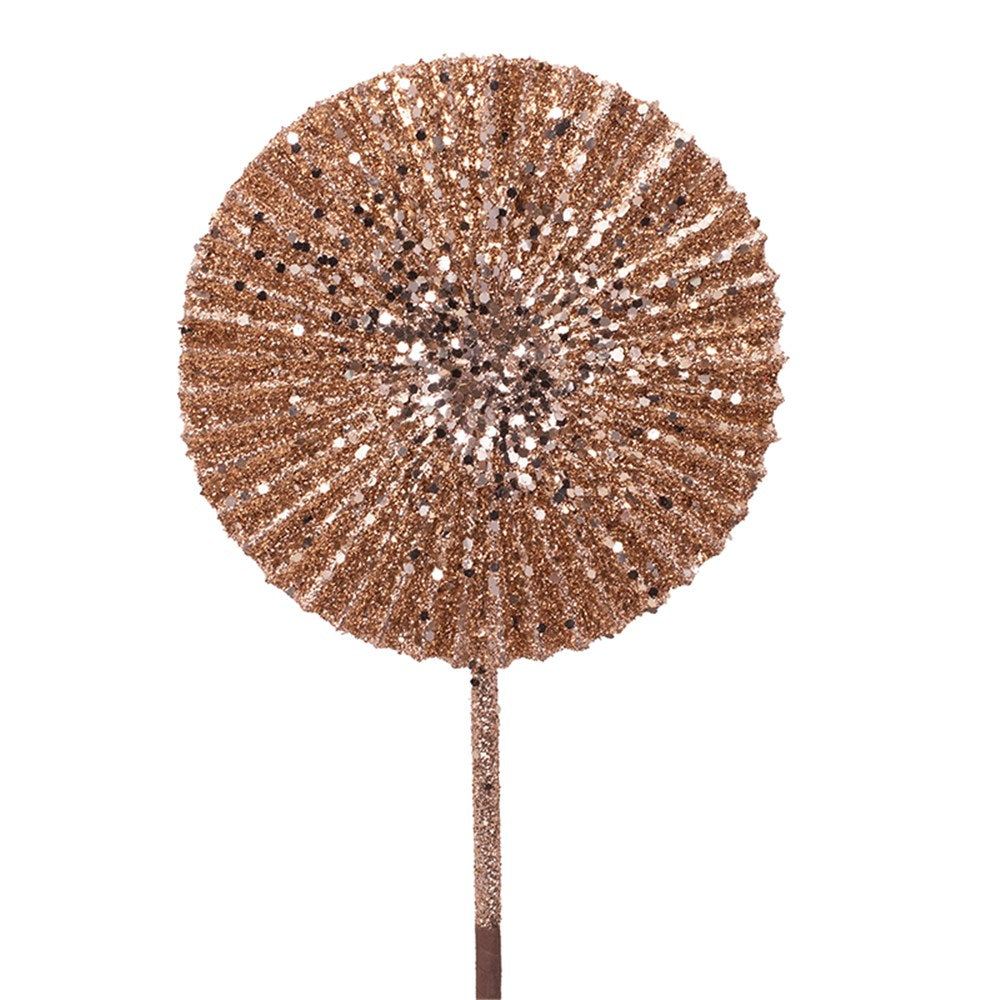 16cm Rose Gold Glitter Fan W/51cm Stem