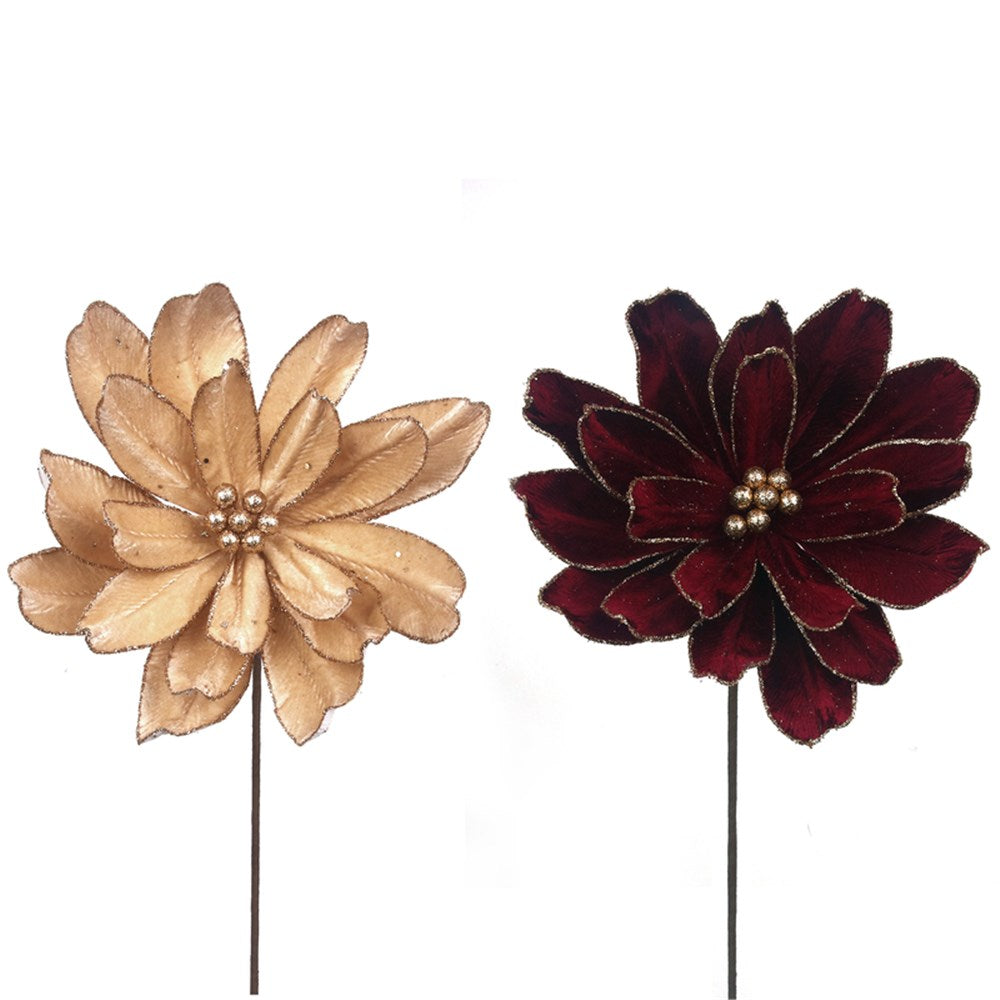 2A 31cm Burgundy & Gold W/Rosegold Detail Peony Stem