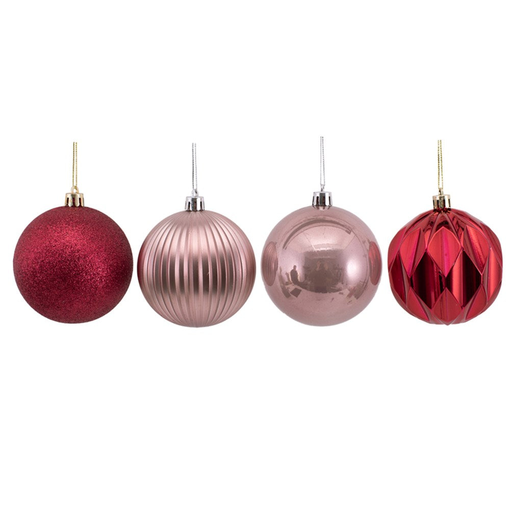 4Pk 8cm Burnt Red & Rose Pink Bauble