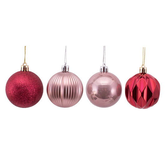 8Pk 6cm Burnt Red & Rose Pink Bauble
