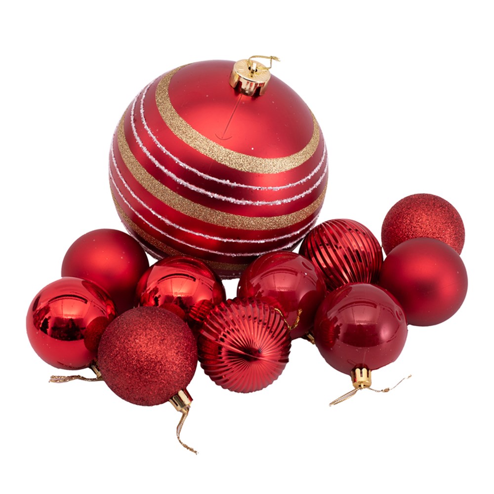 32Pc Bulk Pack Bauble-Red 15cmx2Pc 6cmx30Pc