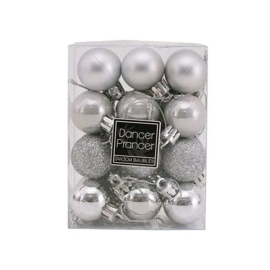 24Pk 3cm Bauble-Silver