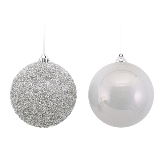 2A 15cm Silver Sequin & Pearl Finish Bauble In Pvc Box
