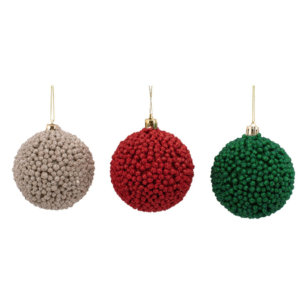 3A 8cm Red, Green, Champagne Glitter Bauble In Pdq