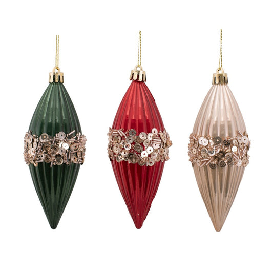 3Pk 4.5x11.5cm Red, Pearl Champagne, Green Finials