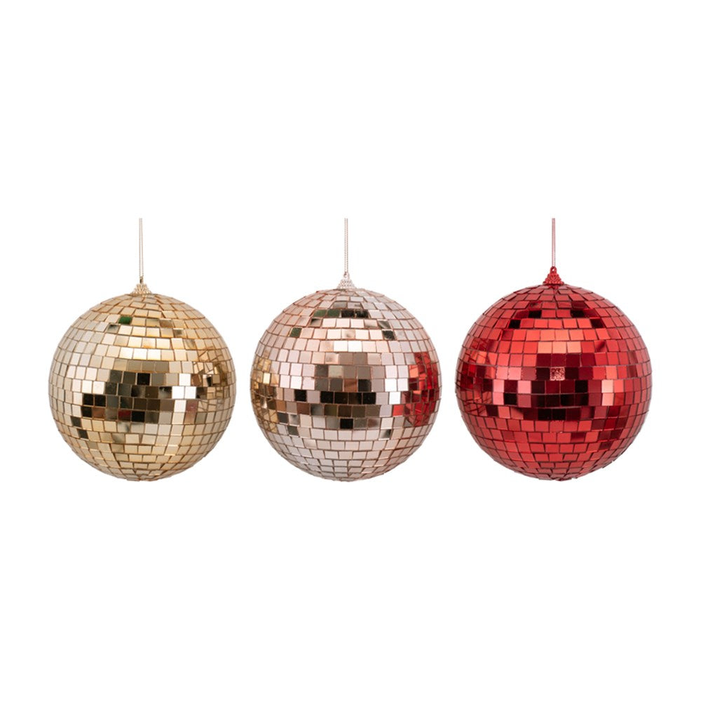 3A 15cm Mirror Bauble Rosegold, Red, Champagne In Pvc Box