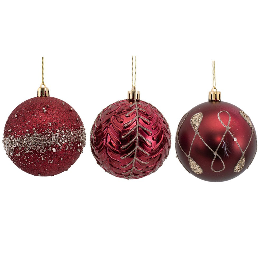 3A 8cm Burgundy W/Rosegold Glitter Detail Bauble In Pdq