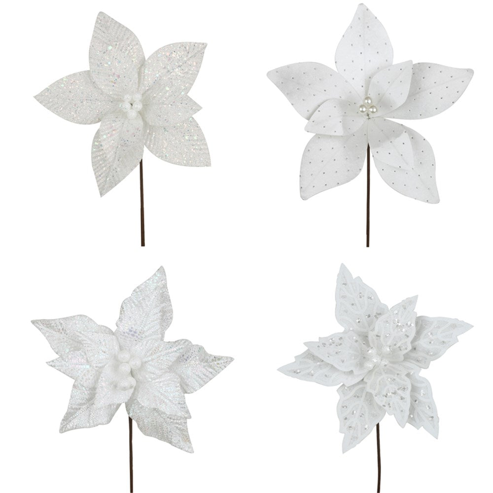 4A White Poinsettia 26cm Flower W/30cm Stem