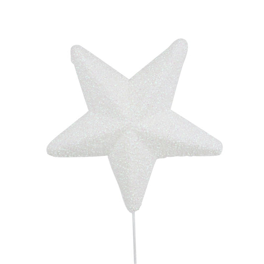 25cm White Sparkly Star W/30cm Stem