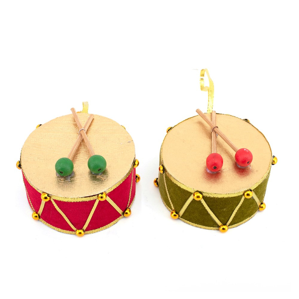 2A 11.5X7cm Velour Drums Tree Ornament Red & Green