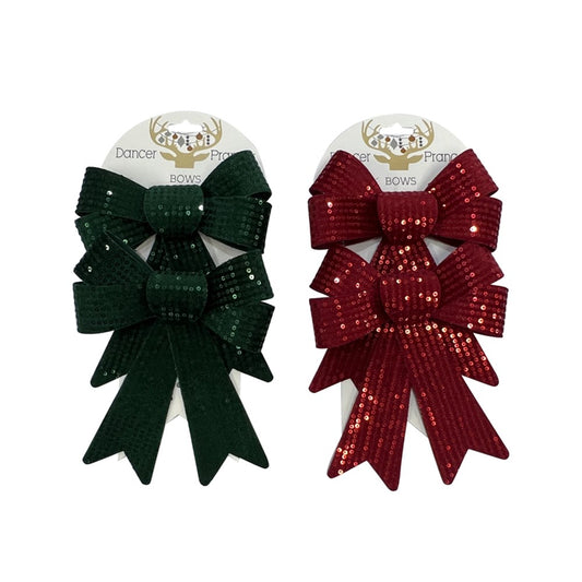 2Pc 15X17cm Red & Emerald Sequin Bow