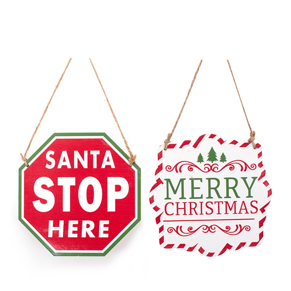 2A 13x13cm Mdf Santa Stop Here & Merry Christmas Sign