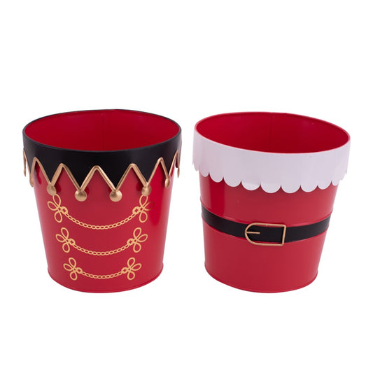 2A 21X20cm Christmas Metal Buckets Nutcracker, Santa
