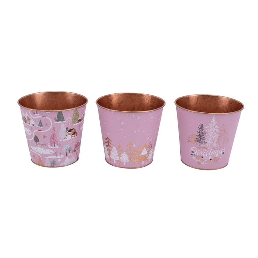 3A 15.5X14cm Pink W/Rose Gold Metal Buckets