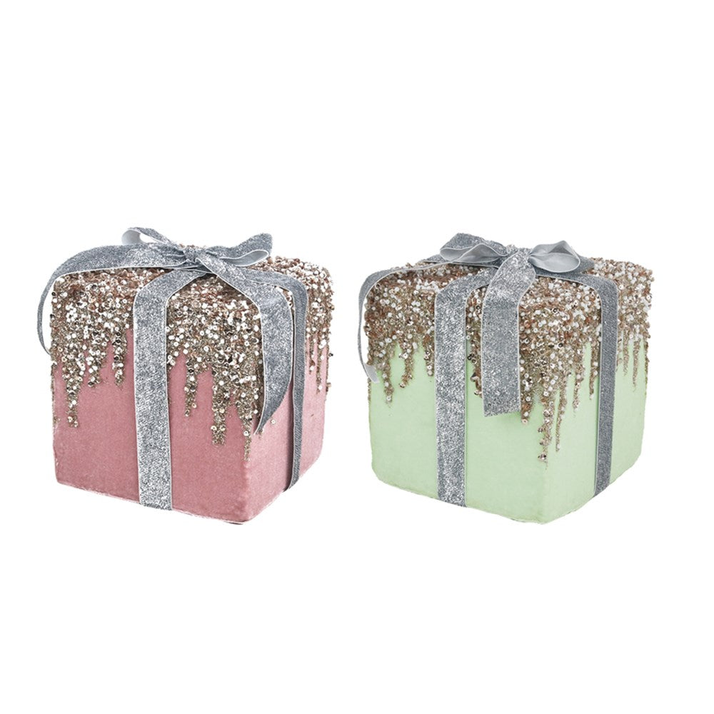 2A 17x18cm Pink & Sage Gift Box Tree Ornament