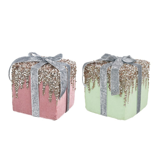 2A 17x18cm Pink & Sage Gift Box Tree Ornament