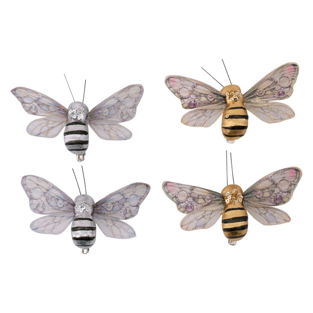 2A 2Pk 10x4.5x2cm Bee Silver & Gold