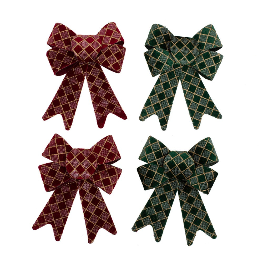 2A 13x17cm Burgundy & Emerald Bow W/Champagne Glitter Details