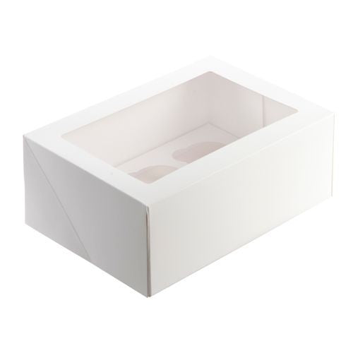 Mondo White Cupcake Box - 6 Cup (10in x 7in x 4in)