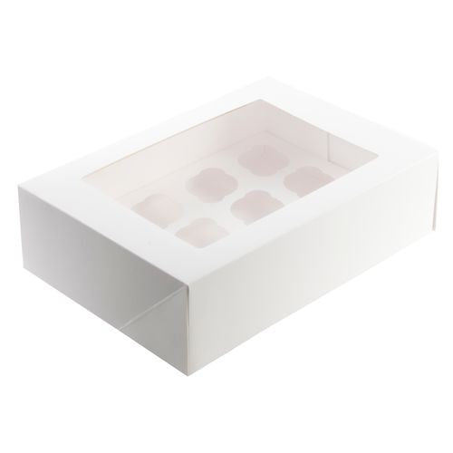 Mondo White Cupcake Box - 12 Cup (14in x 10in x 4in)
