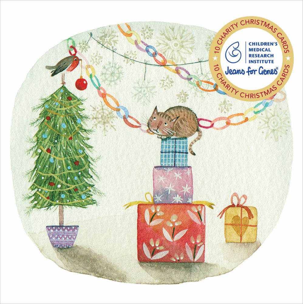 Christmas Card 10pk Wallet - Childrens Medical Research Insitute 'Jeans For Genes'-Curious Cat