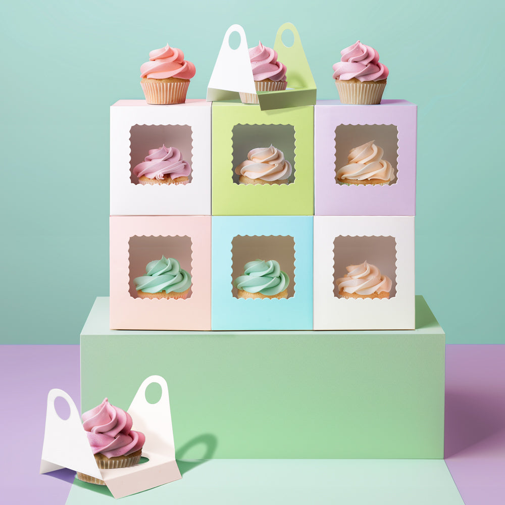 Scalloped Single Cupcake Box (Pack Of 6) - Mixed
