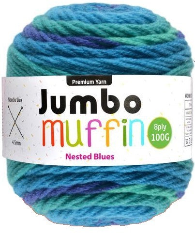 JUMBO MUFFIN YARN 200G NESTED BLUES