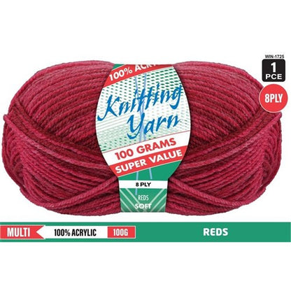 Knitting Yarn 8ply 100g Reds