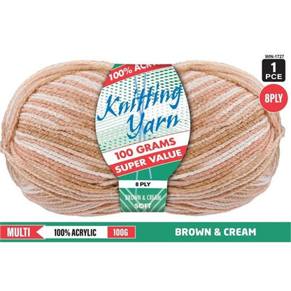Knitting Yarn 8ply 100g Brown Cream