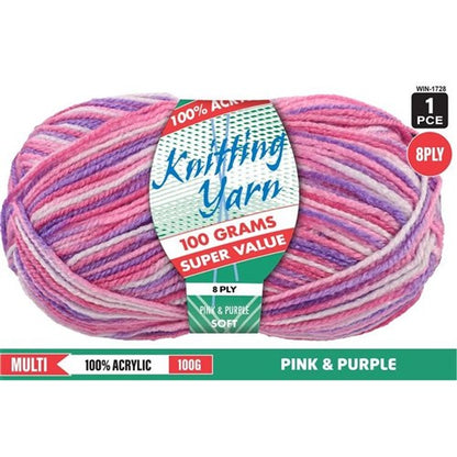Knitting Yarn 8ply 100g Pink Purple