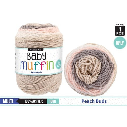 Baby Muffin Yarn 8ply 100g Peach Buds