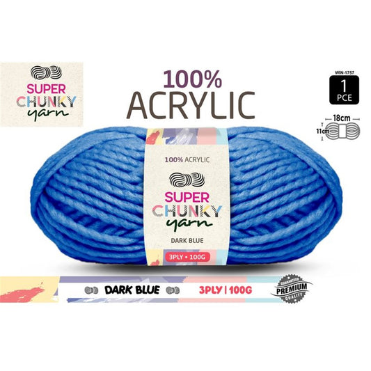 Super Chunky Knitting Yarn - Dark Blue - 100g
