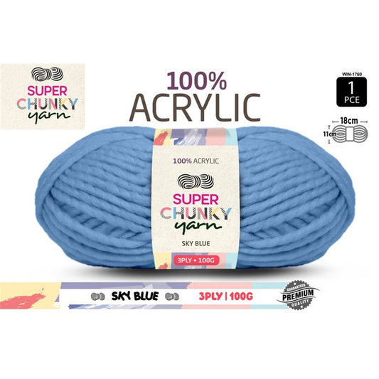 Super Chunky Knitting Yarn - Sky Blue - 100g