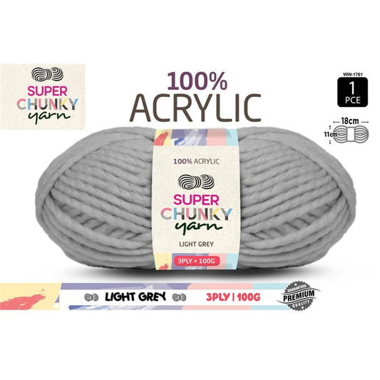 Super Chunky Knitting Yarn - Light Grey - 100g