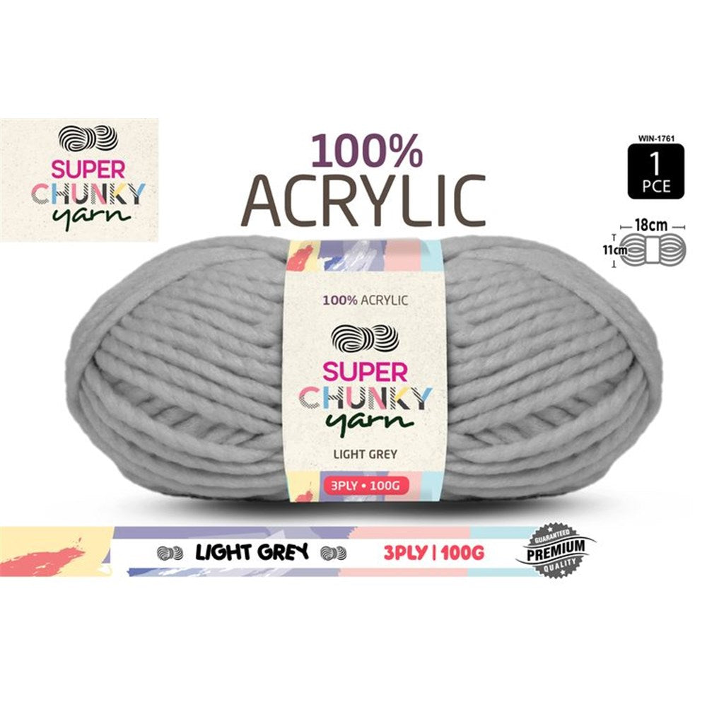 Super Chunky Knitting Yarn 100g Light Grey