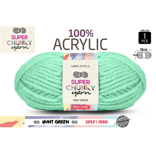 Super Chunky Knitting Yarn - Mint Green - 100g