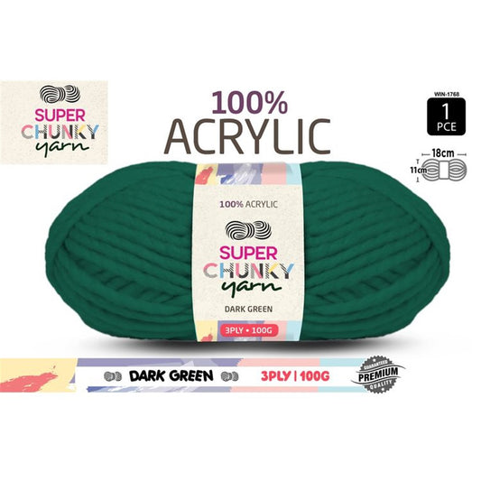 Super Chunky Knitting Yarn - Dark Green - 100g