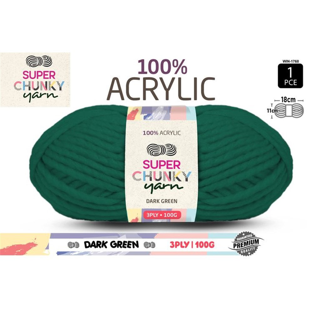 Super Chunky Knitting Yarn 100g Dark Green