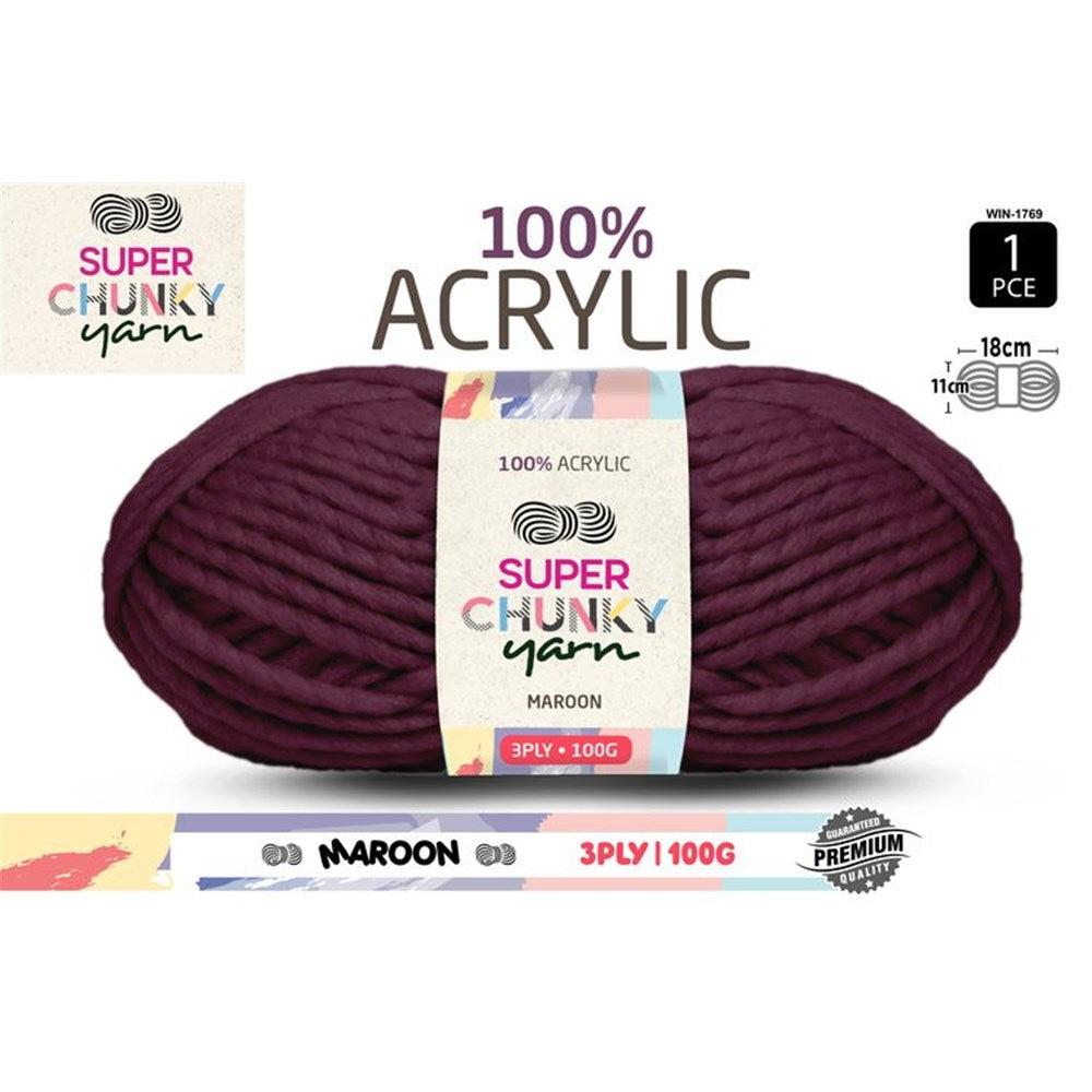 Super Chunky Knitting Yarn 100g Maroon