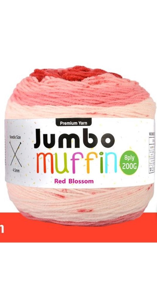 Jumbo Muffin Yarn 8ply 200g Red Blossom