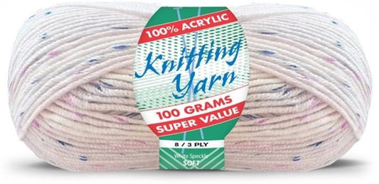 KNITTING YARN 8ply 100g WHITE SPECKLE