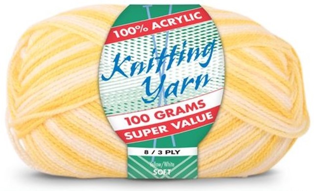 KNITTING YARN 8ply 100g YELLOW WHITE