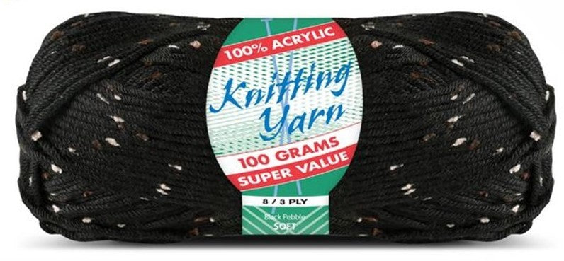 KNITTING YARN 8ply 100g BLACK PEBBLE