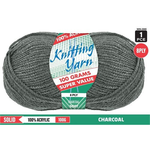 1pce Acrylic Yarn CHARCOAL 8ply 100G
