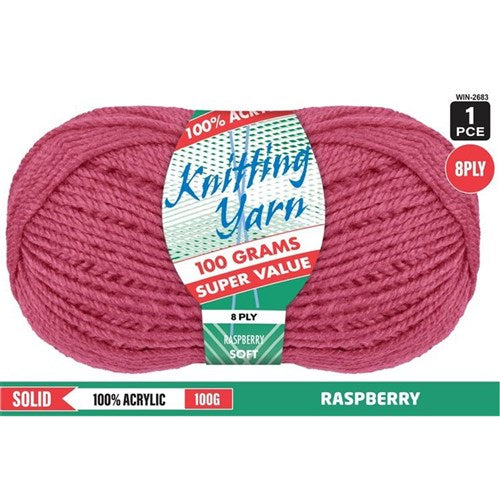 1pce Acrylic Yarn RASPBERRY 8ply 100G