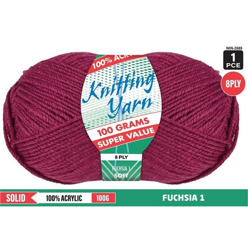 1pce Acrylic Yarn FUCHSIA1 8ply 100G