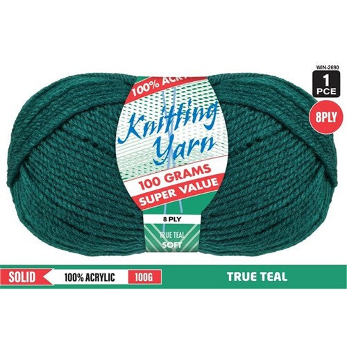 1pce Acrylic Yarn TRUE TEAL 8ply 100G