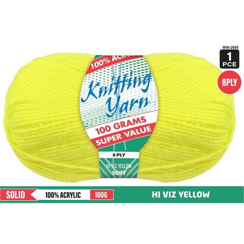 1pce Acrylic Yarn HIVIS YELLOW 8ply 100G