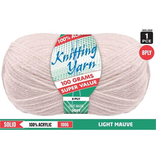 1pce Acrylic Yarn LIGHT MAUVE 8ply 100G